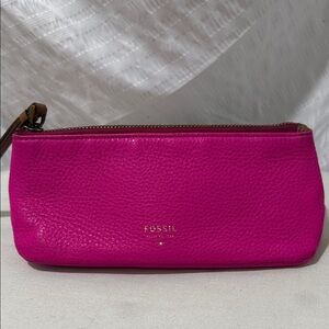 Fossil Hot Pink Pebble Leather pencil bag